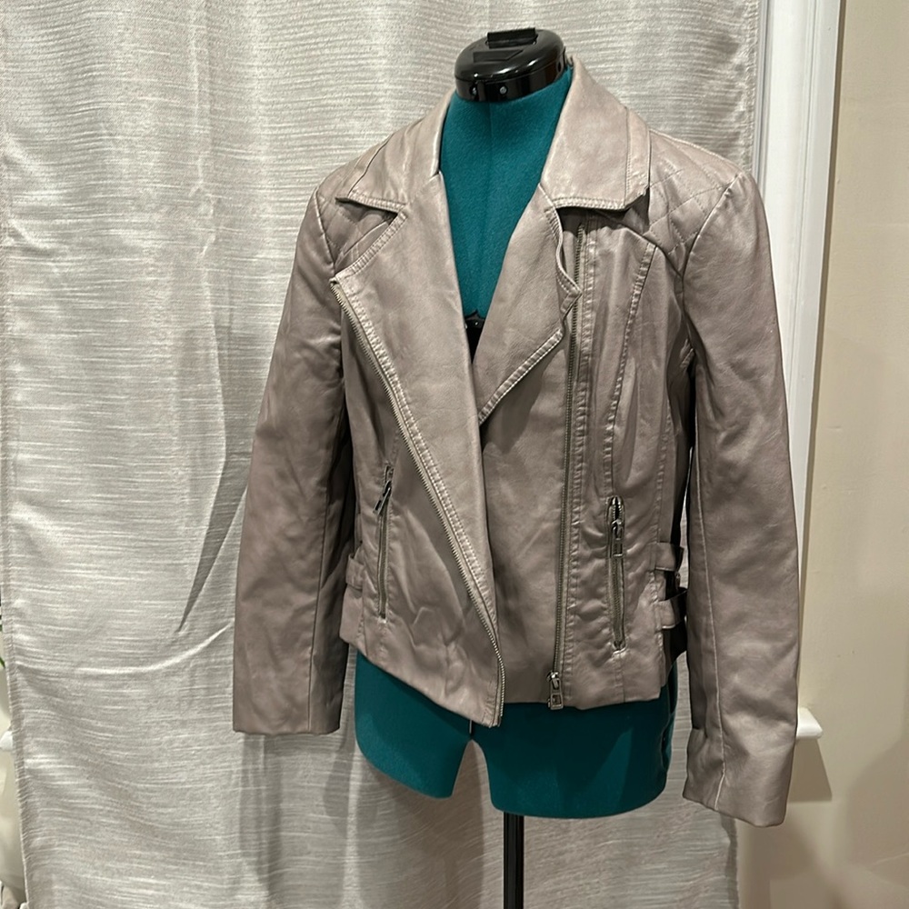 Blanch Noir - Faux Leather motorcycle Jacket with quilted shoulders. XL